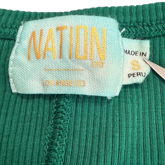Nation LTD Kenzie Flounce Sleeve Tee Emerald Green Ribbed Top Size Small Holiday - Picture 3 of 11